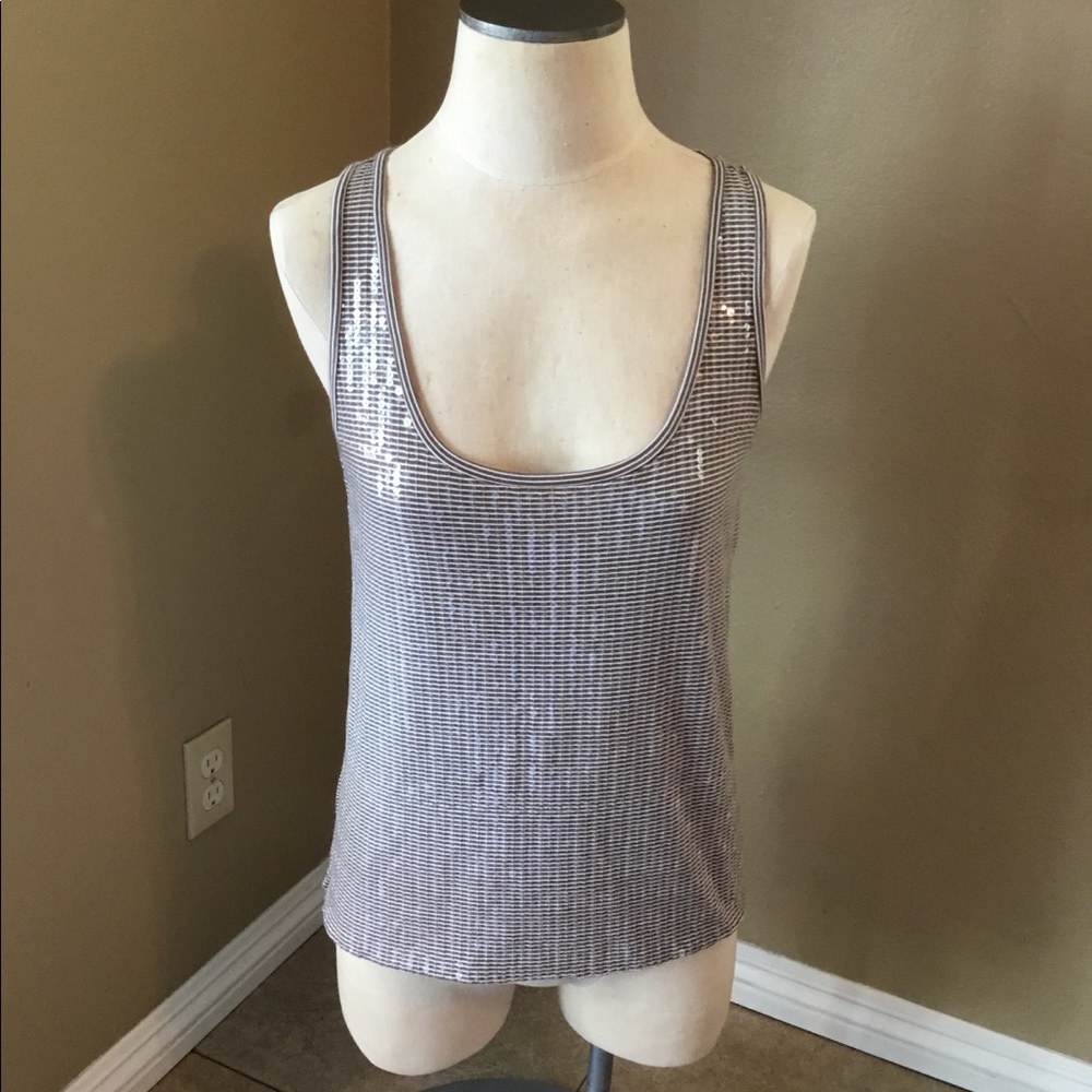 Ann Taylor brown/cream modal blend sequin tank top
